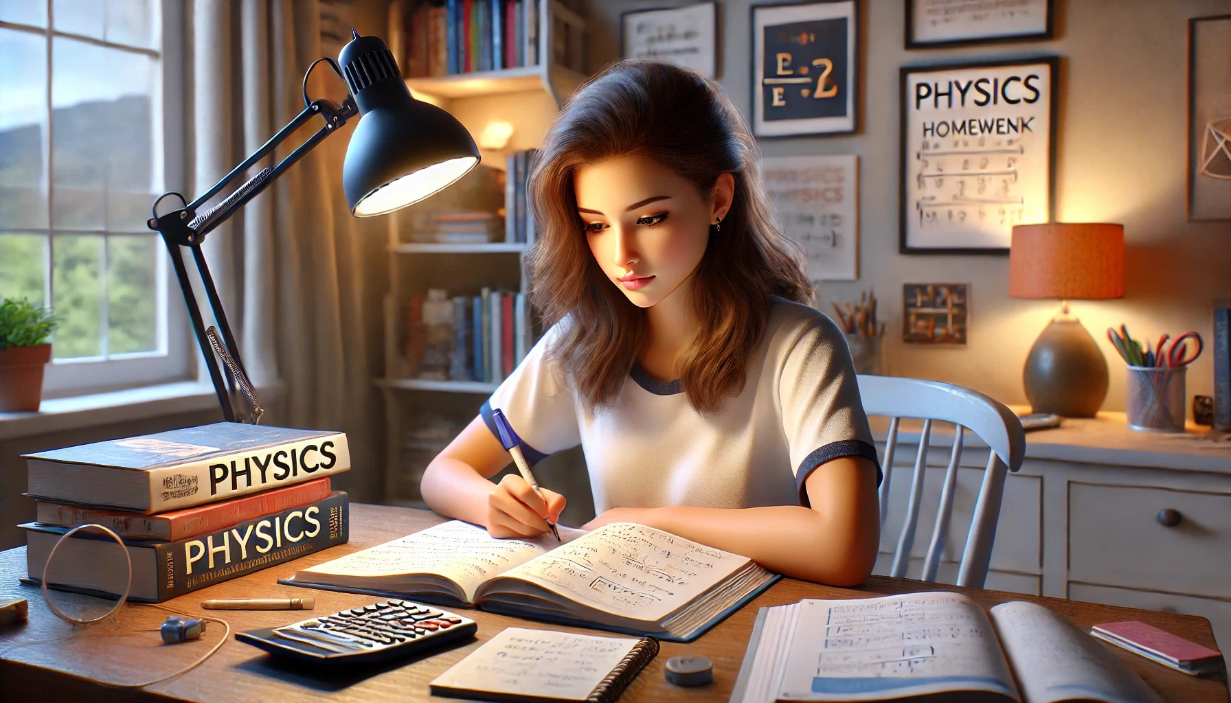Girl doing her GCSE Physics homework