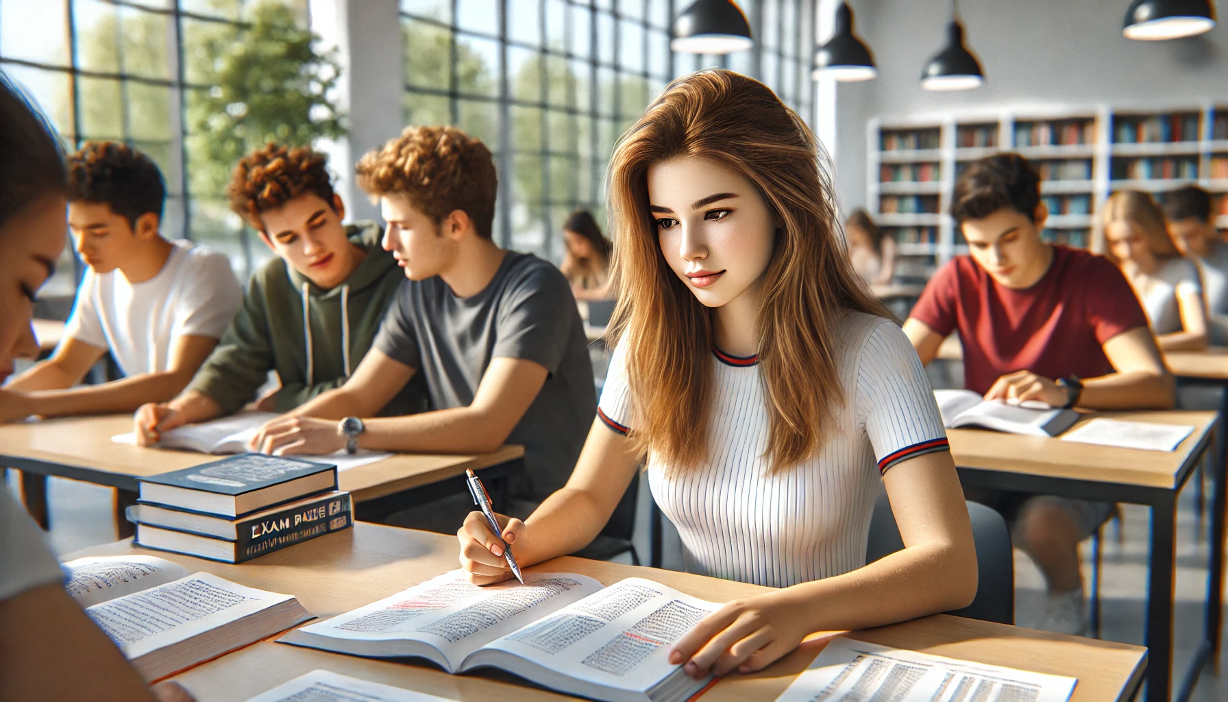girl doing GCSE Physics exam
